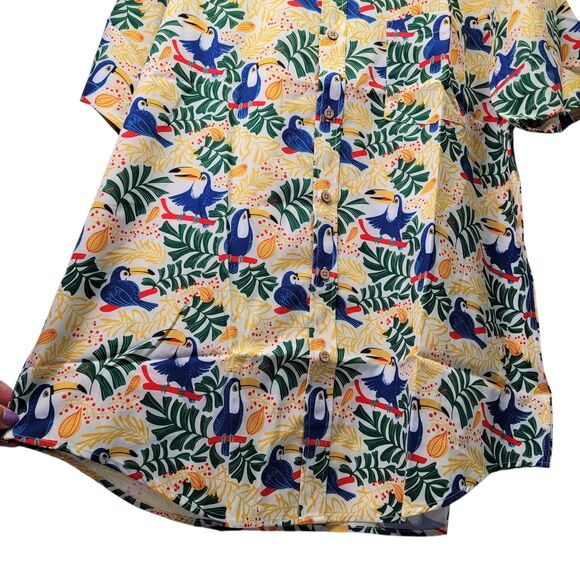 EPMO Hawaiian Men Tropical Short Sleeve Shirt Toucan & Leaf Print Size Large - Picture 6 of 10